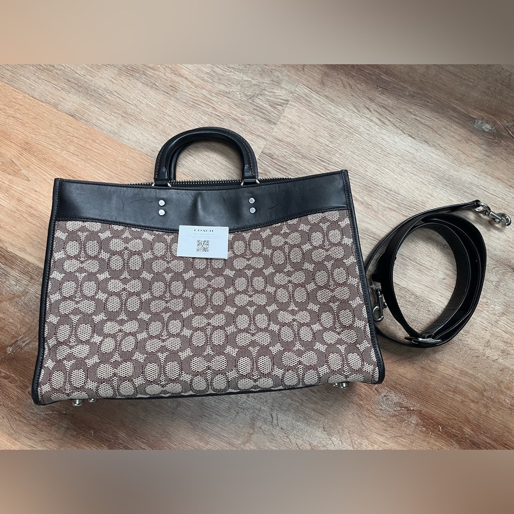 AUTH Coach Rogue Black and Brown Signature Briefcase